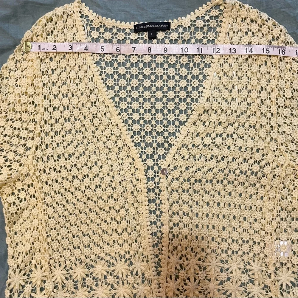 CHRISMcLaughlin Crochet Floral Butter Yellow Cardigan Lace Cropped Boho - Picture 8 of 16